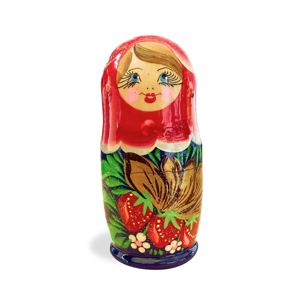 Матрёшка "Народная роспись", "Красно-синяя с земляникой", 10-12 см (3 места)