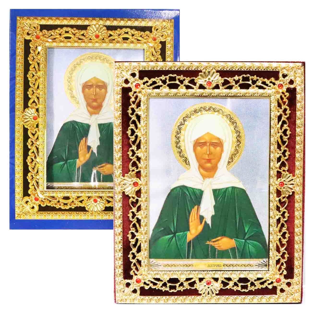 Икона в бархате, в футляре, Матрона, 12х18 см