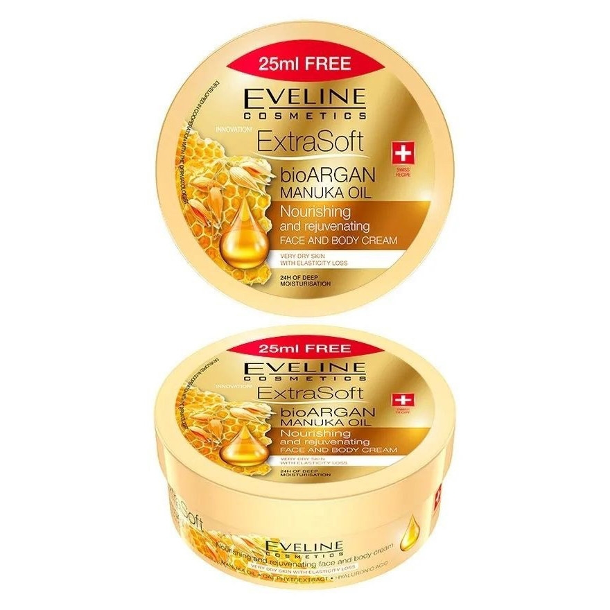 Eveline - Extra Soft Bio Argan&Manuka Öl, nährend und verjüngend, Gesichts- und Körpercreme, 175 ml