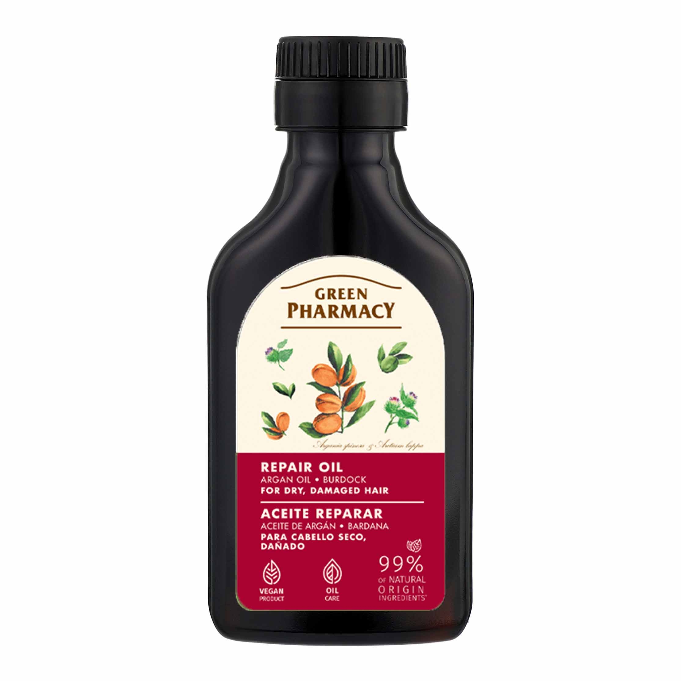 Green Pharmacy - Haaröl für trockenes und geschädigtes Haarе, Arganöl und Klette, 100 ml