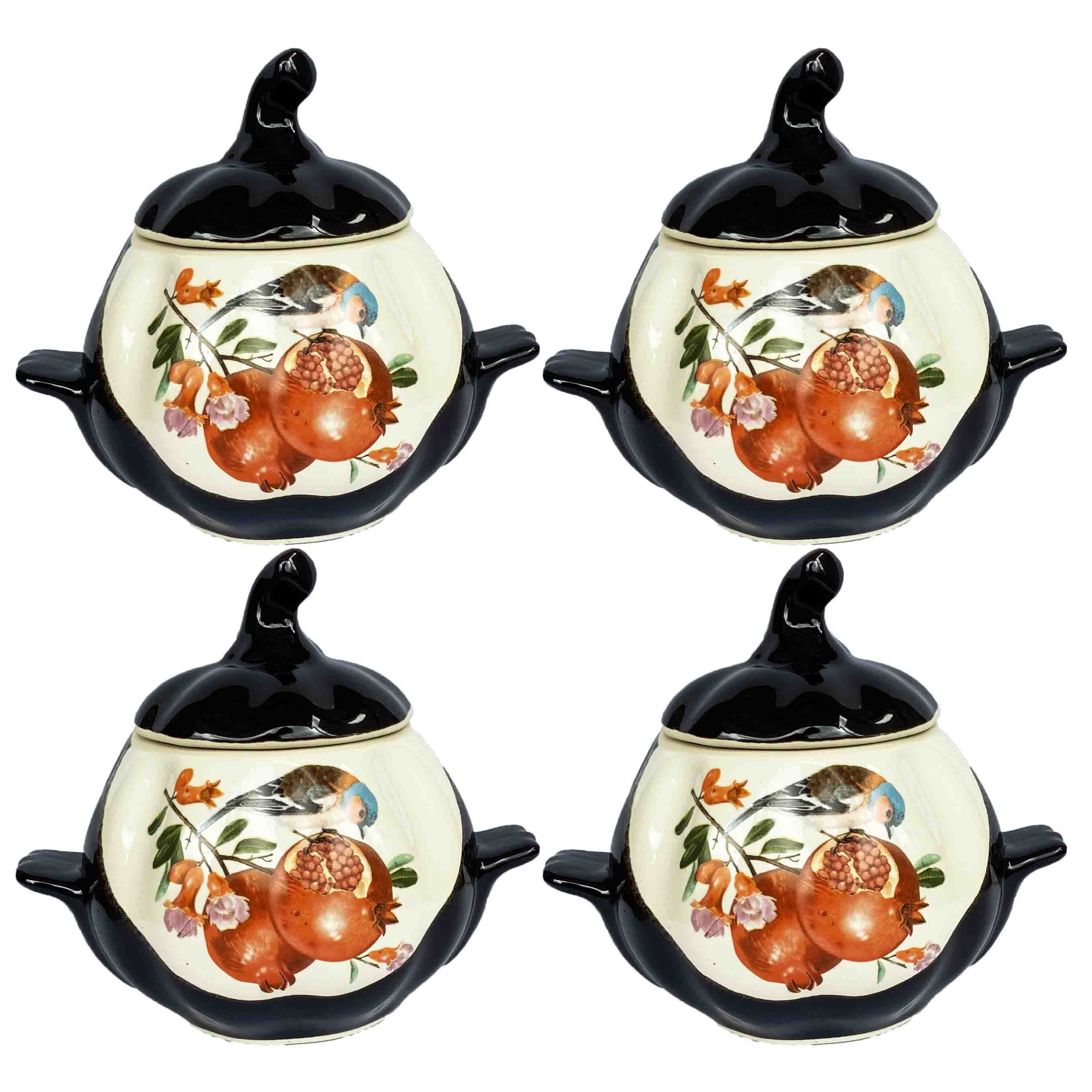 Keramiktopf "Vogel und Granatäpfel" mit Griffen, 750 ml, Set aus 4 St. (braun)