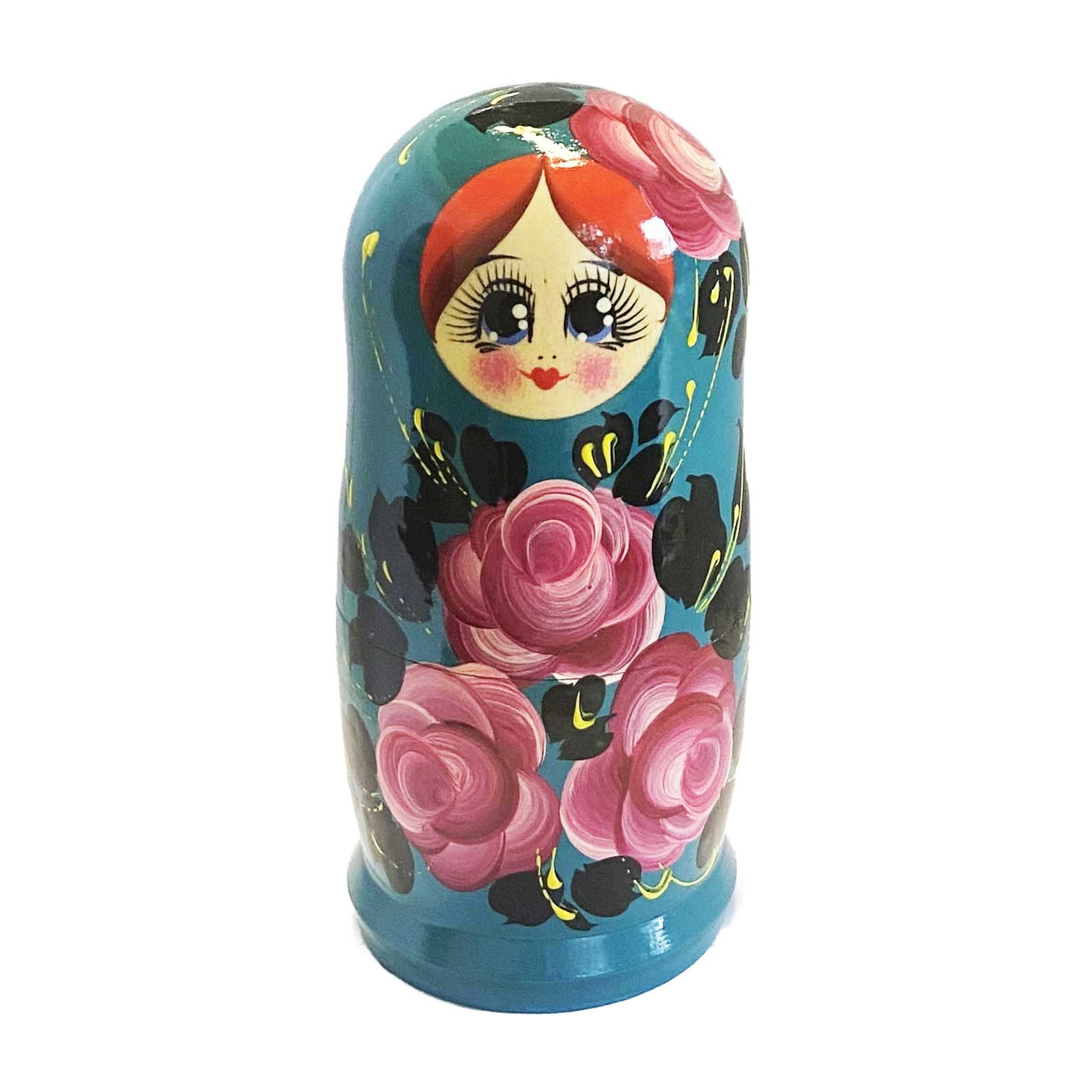 Matröschka "Volksmalerei", "Grün mit drei rosa Blumen", 15 cm (5 Figuren)