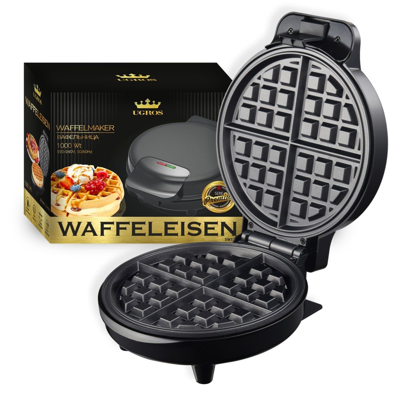 Waffeleisen elektrisch, 1000W, Ø 17,5 cm