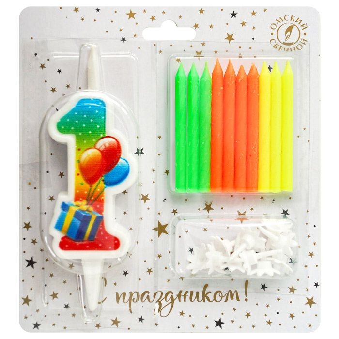 Kerze für Torte Set, Figur 1 +10 Kerzen "Klassisch", farbig