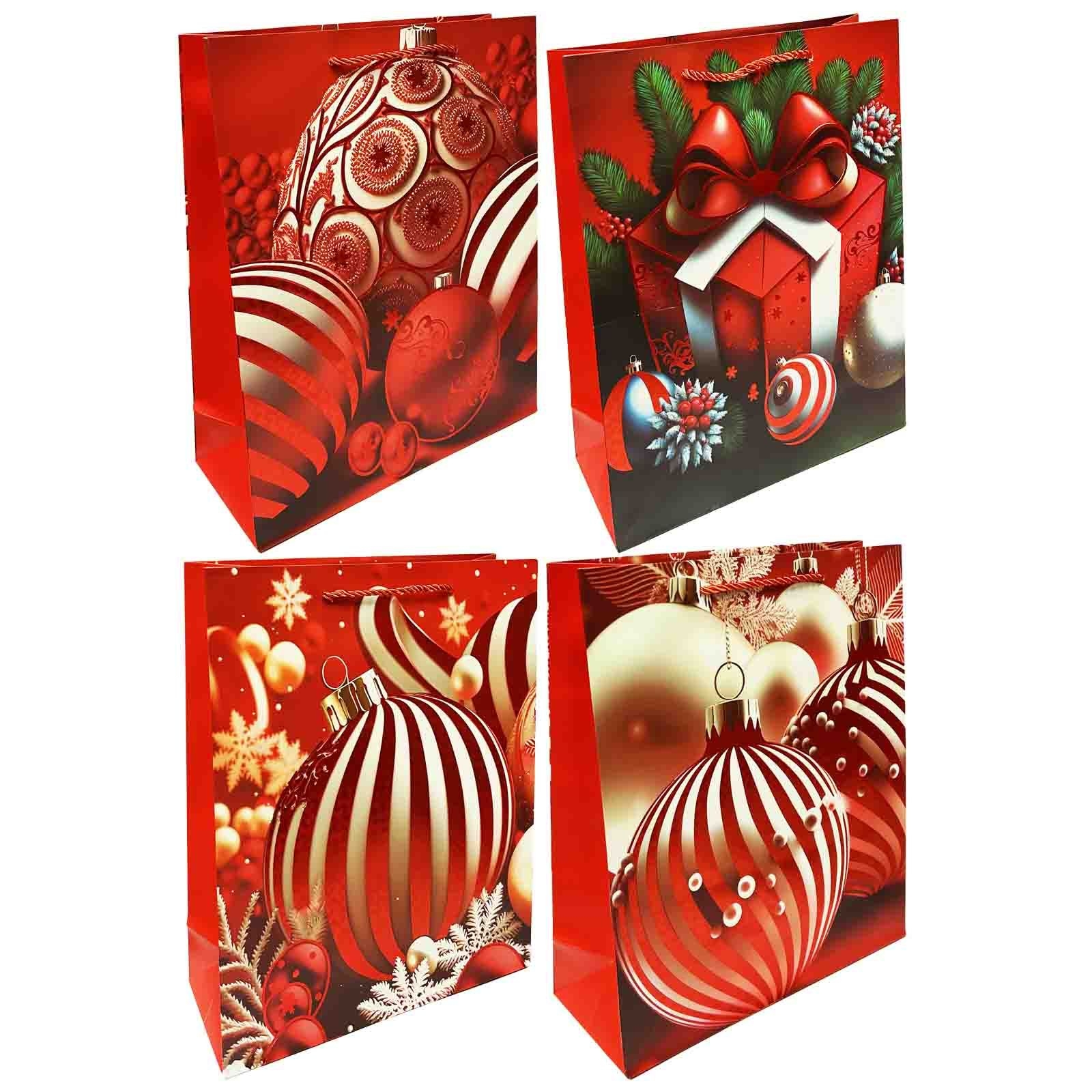 Geschenktasche Set, M, 32x26cm, "Weihnachtskugeln rot"