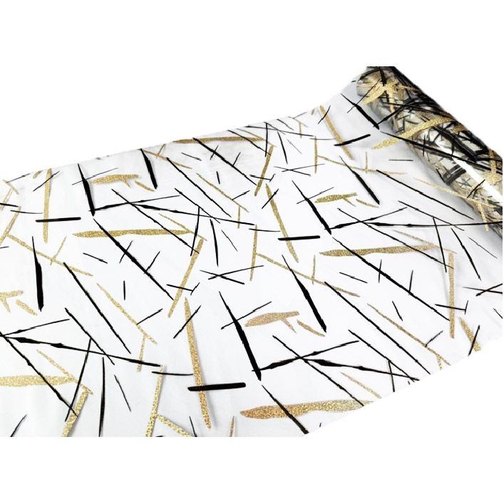 Tischdecke PVC "3D", 100cm/10m, Goldene und schwarze Streifen, (6052)