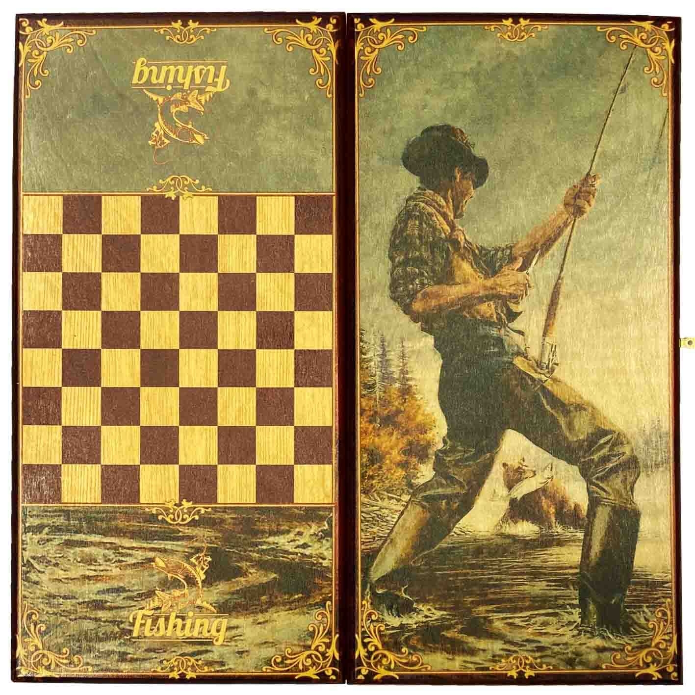 Backgammon "Fischer", aus Holz, 600x600 mm