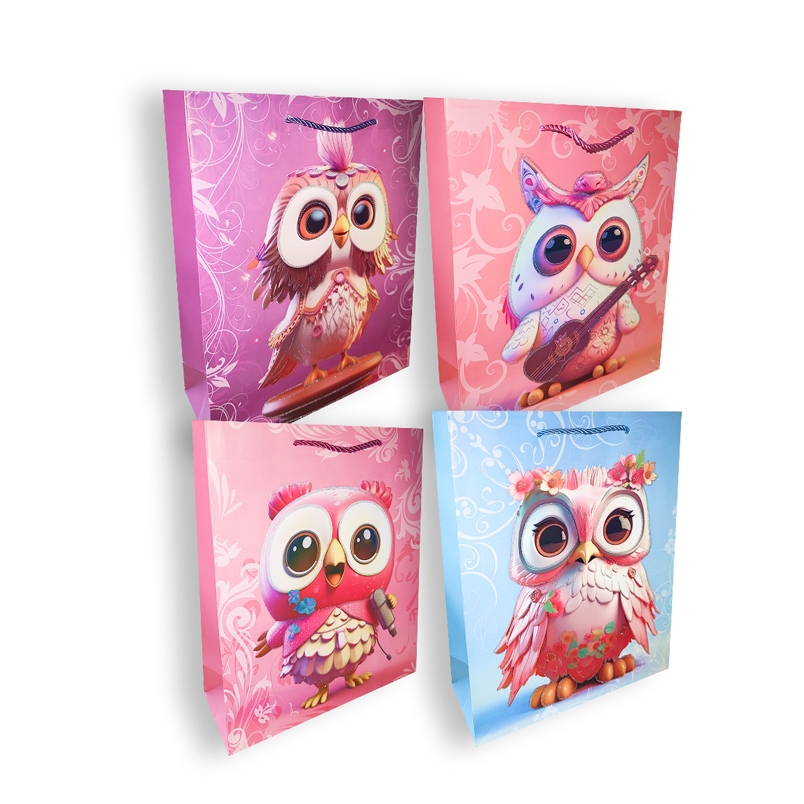 Geschenktasche-Set "Eule", M, 31x22 cm