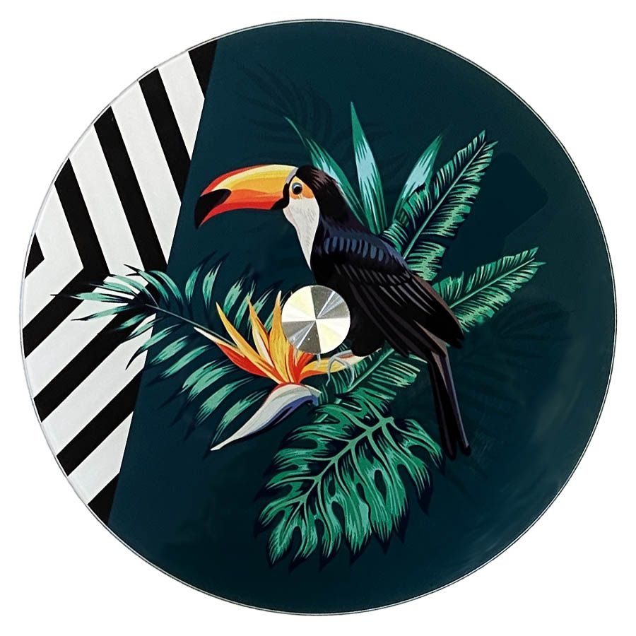Glasplatte drehbar für Torten und Servieren "Tropen Green. Vogel", Ø 32 cm