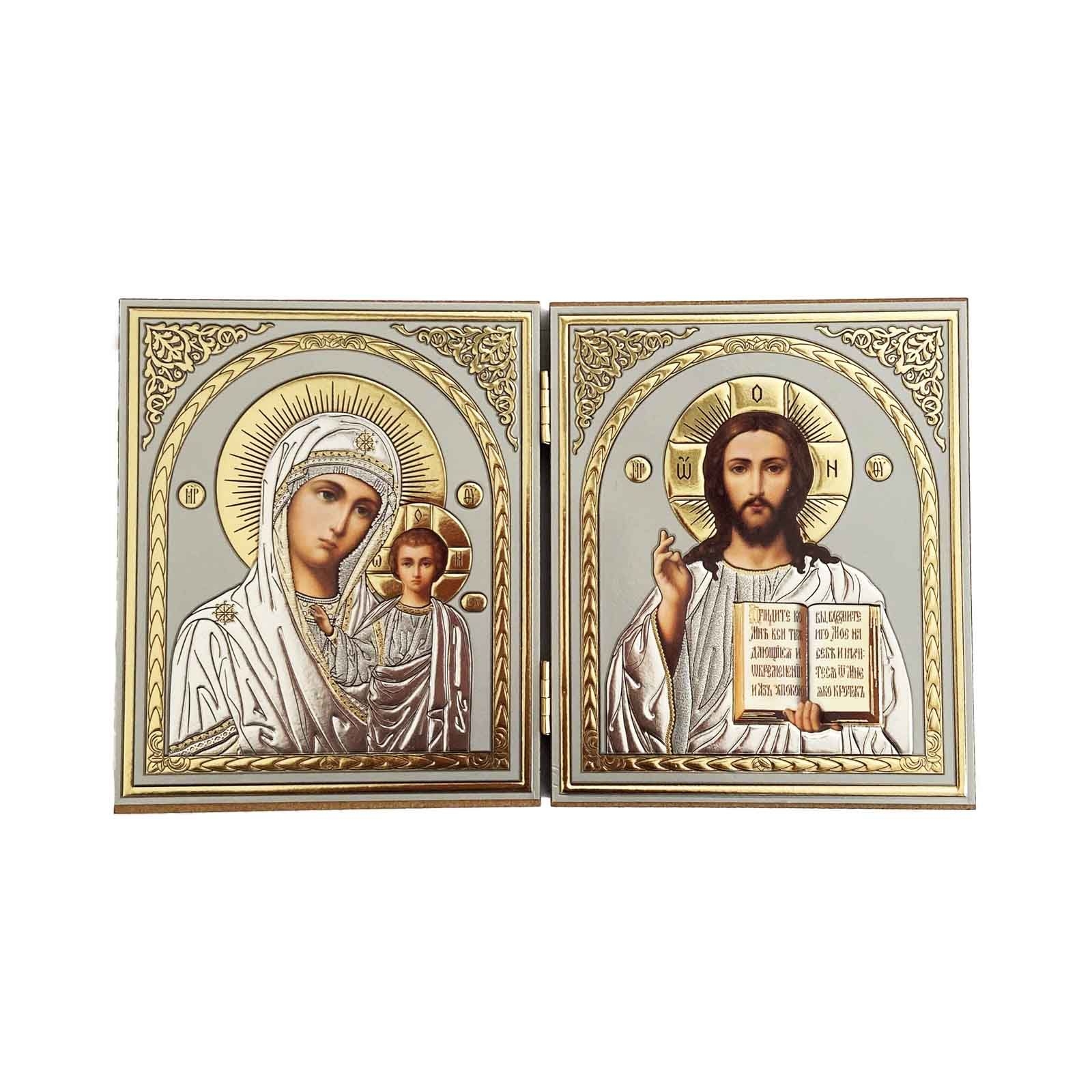 Ikone 2-fach (Holz), "Kasanskaya und Spasitel", 10x12 cm