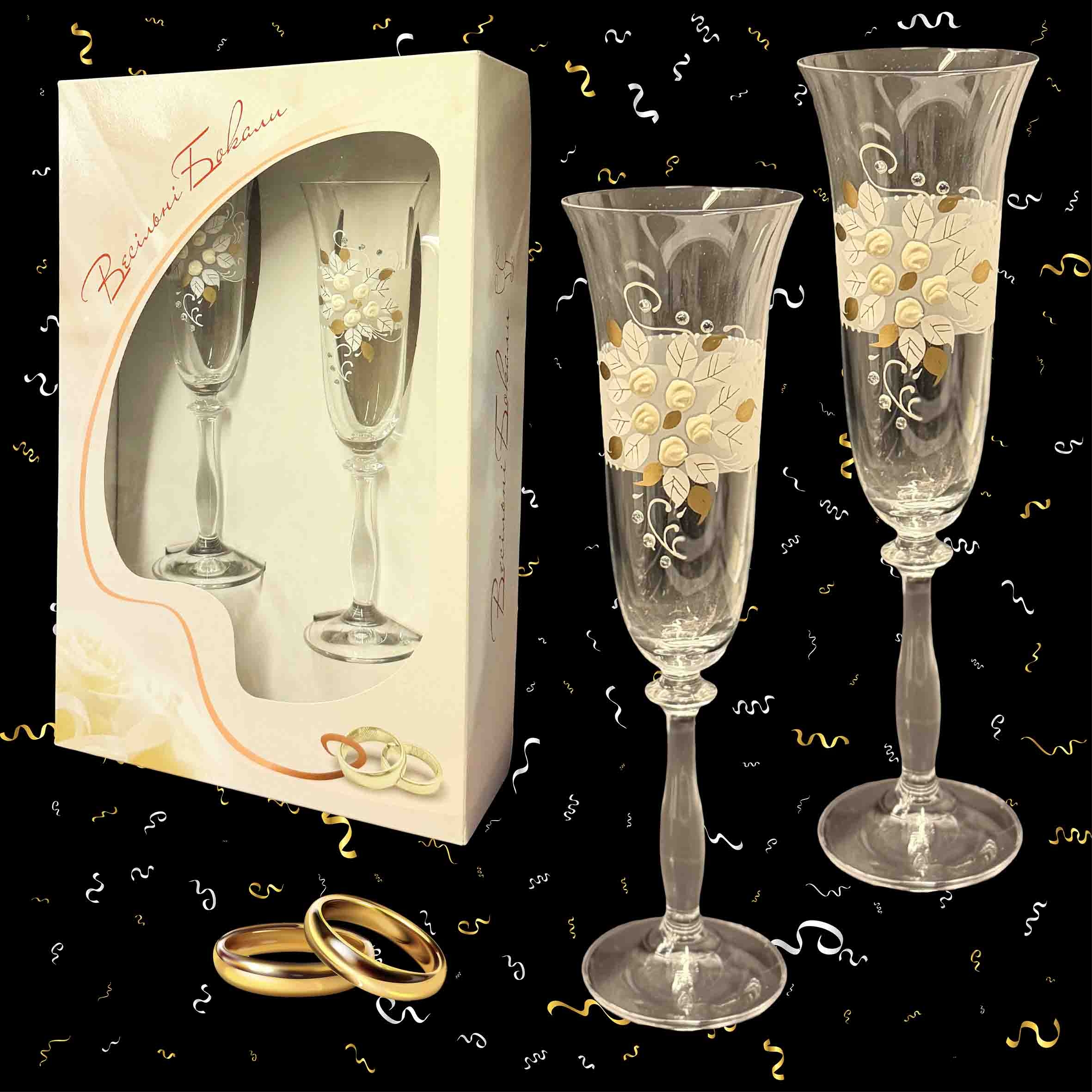 Geschenkset aus 2 Hochzeitsgläsern "Margarita", Böhmisches Glas, handbemalt, 180 ml