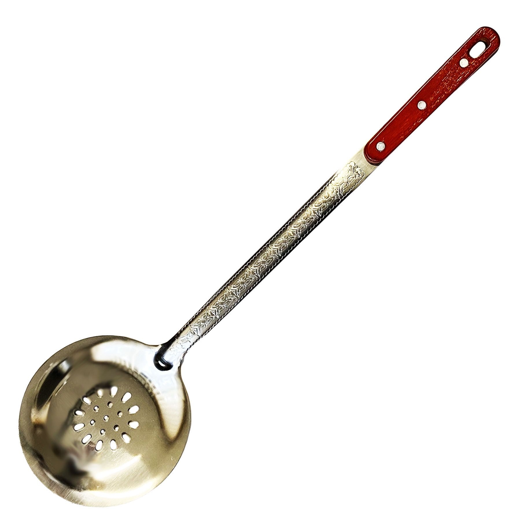 Schaumkelle für Kessel mit Löchern, 47 cm (Edelstahl, Holz)
