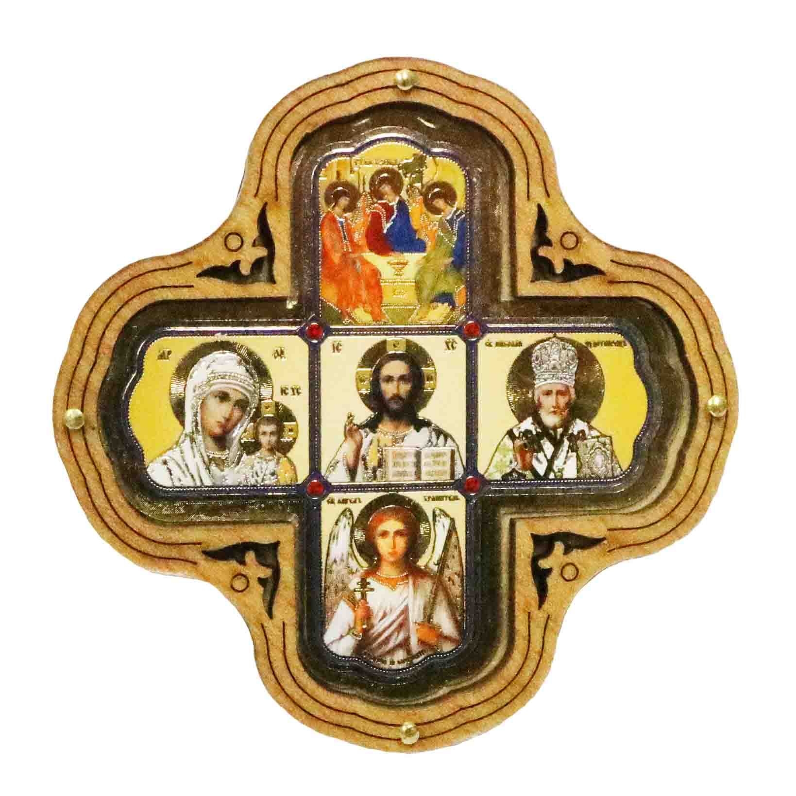 Ikone für Auto "Kreuz mit Ikonen", 8х8 cm