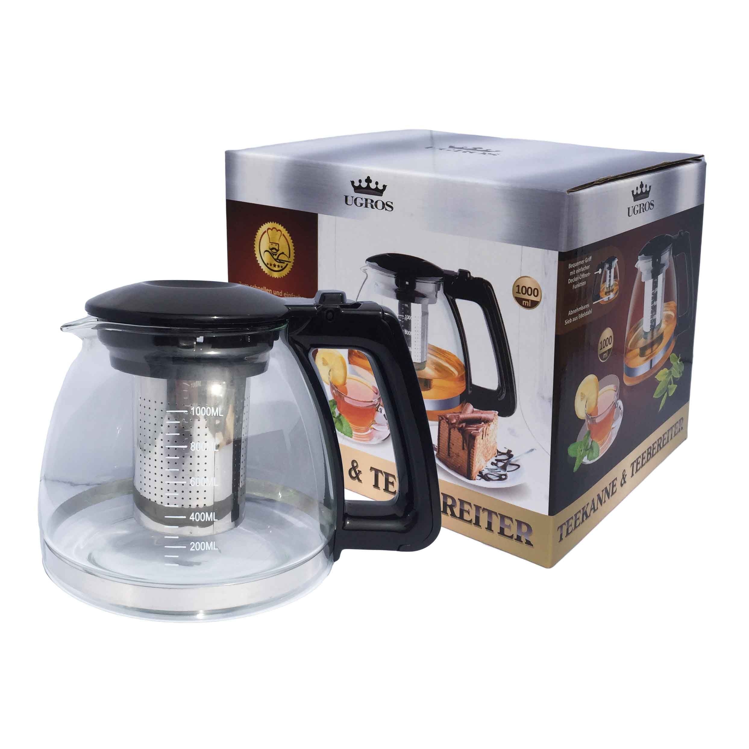 Teekanne aus Borosilikatglas mit Sieb, 1,0 L