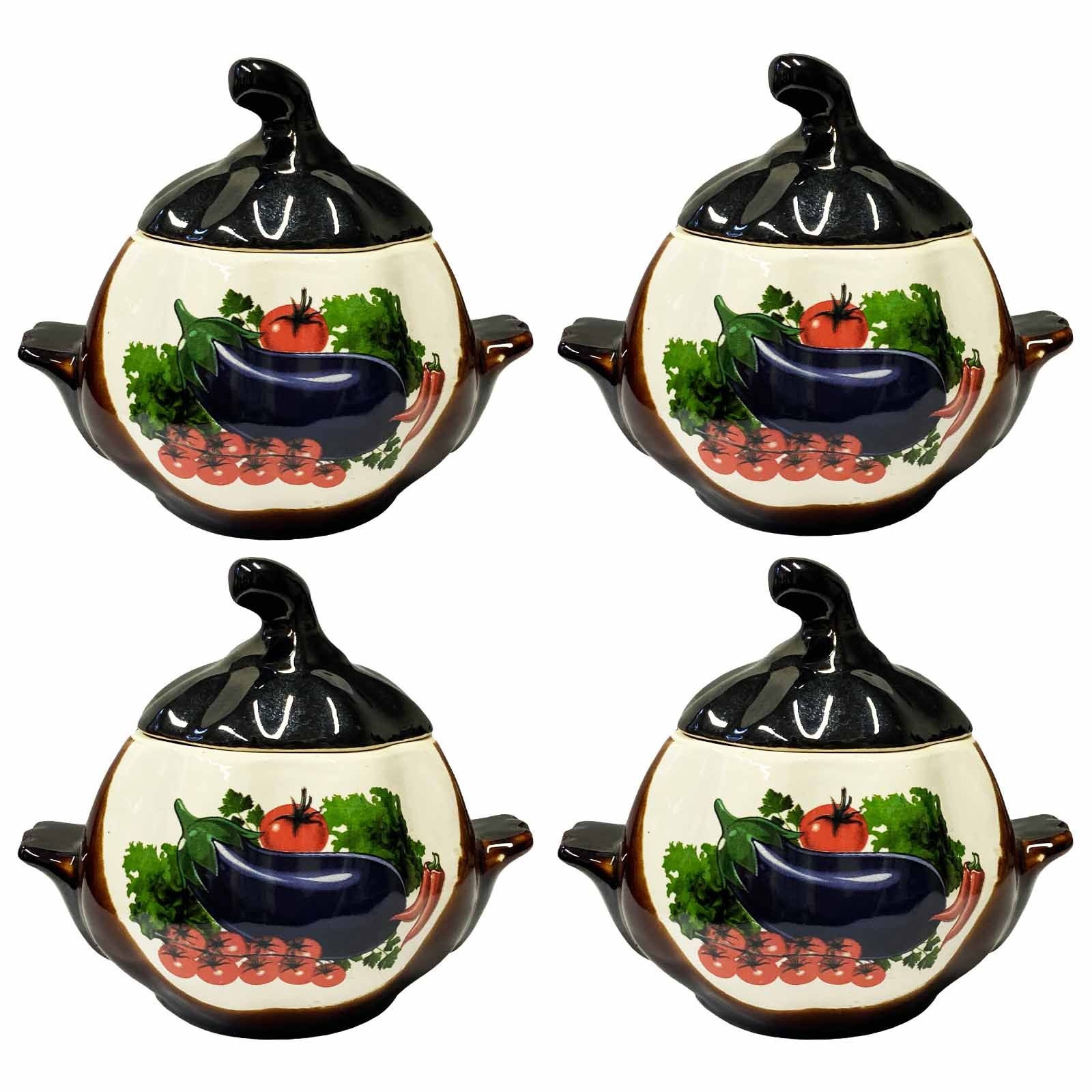 Keramiktopf "Auberginen und Tomaten" mit Griffen, 750 ml, Set aus 4 St.