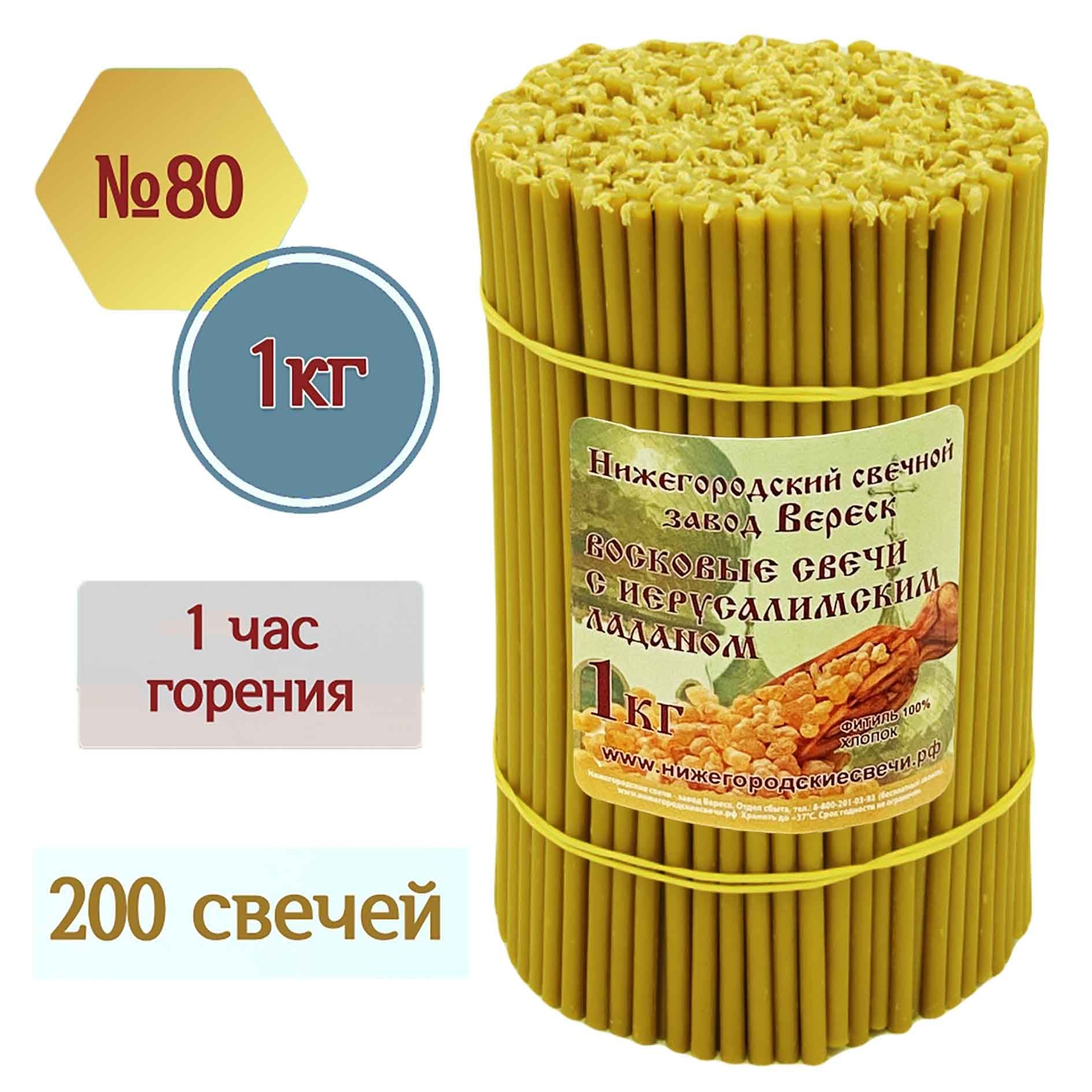 Свечи восковые "С иерусалимским ладаном", (No.80), уп-ка 200 шт., 1 кг