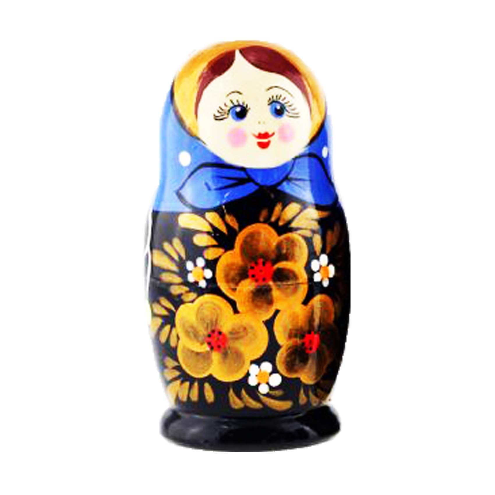 Matröschka "Volksmalerei", "Schwarz mit Blau", 10-12cm (5 Figuren)