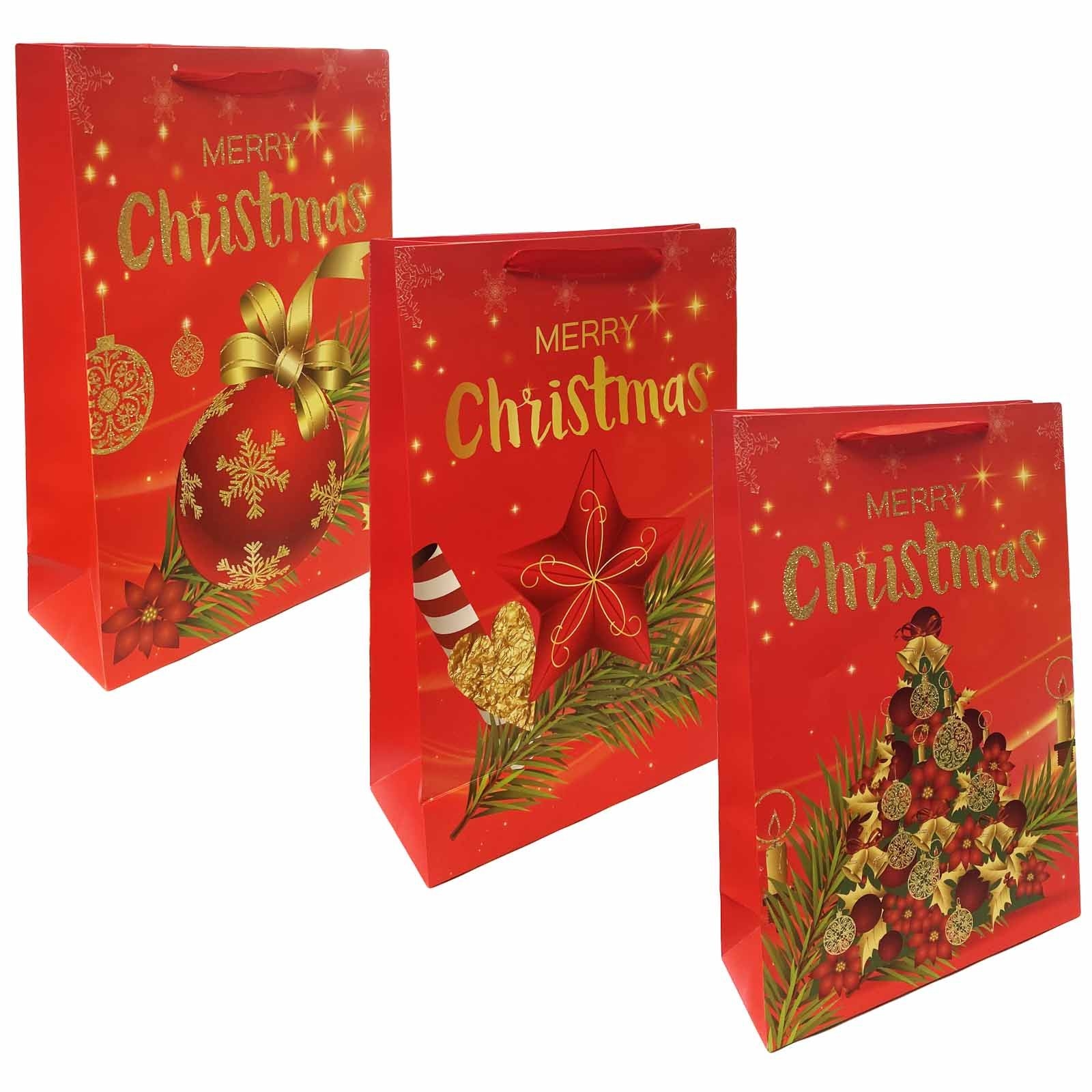 Geschenktasche, S, 23x18cm, "Merry Christmas" rot