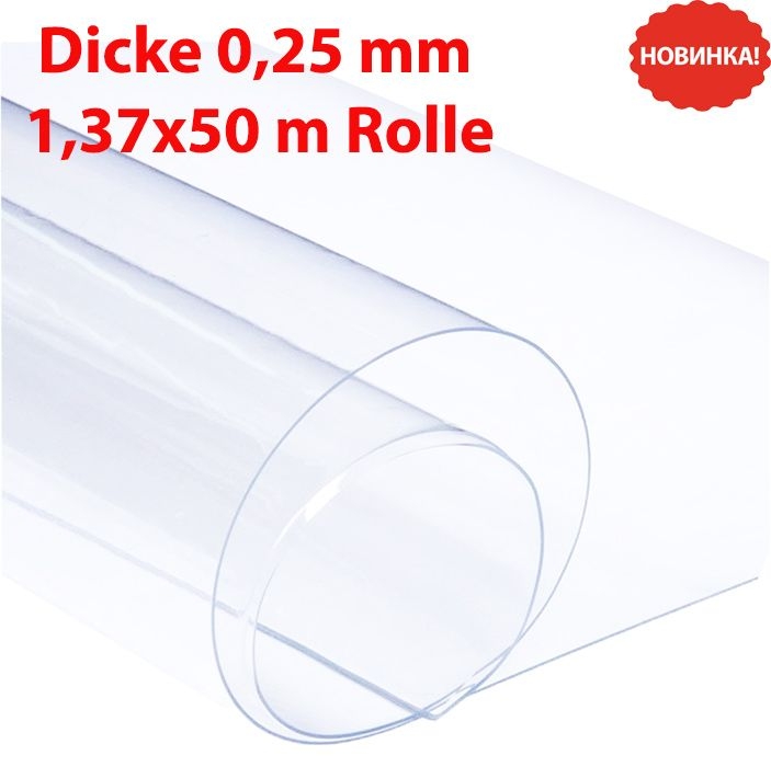 Tischdecke PVC "Crystal", transparent, 1,37m/50m, Dicke 0,25 mm
