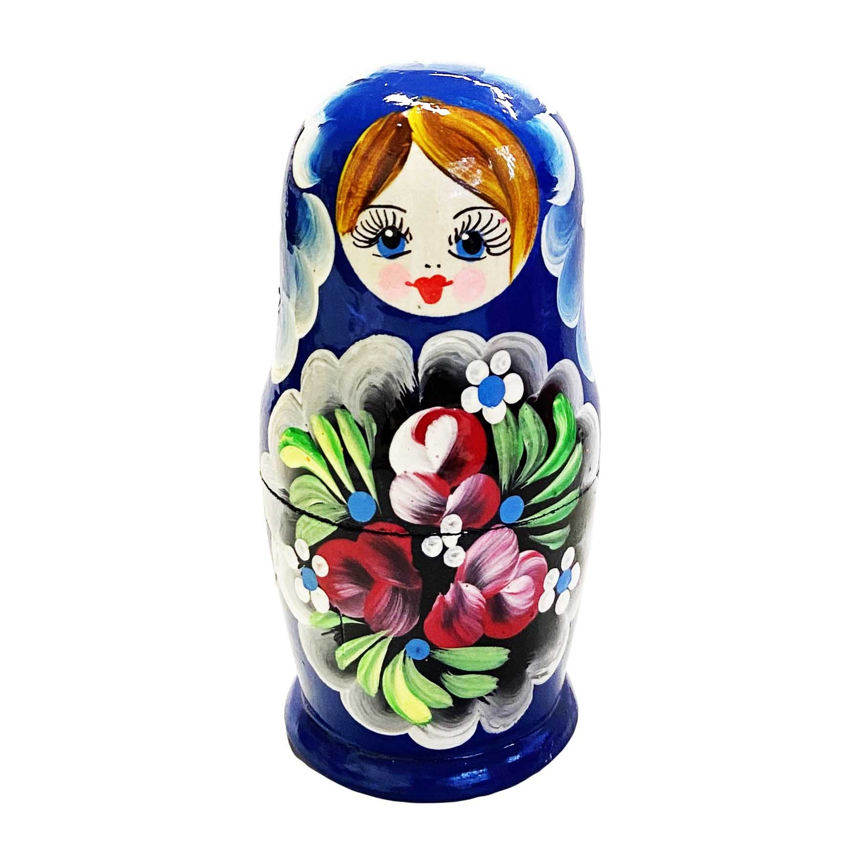 Matröschka "Volksmalerei", "Blau mit Blumen", 10-12cm (5 Figuren)