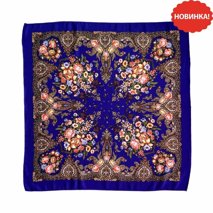 Kopftuch "Volksmotive", blau, 70x70 cm