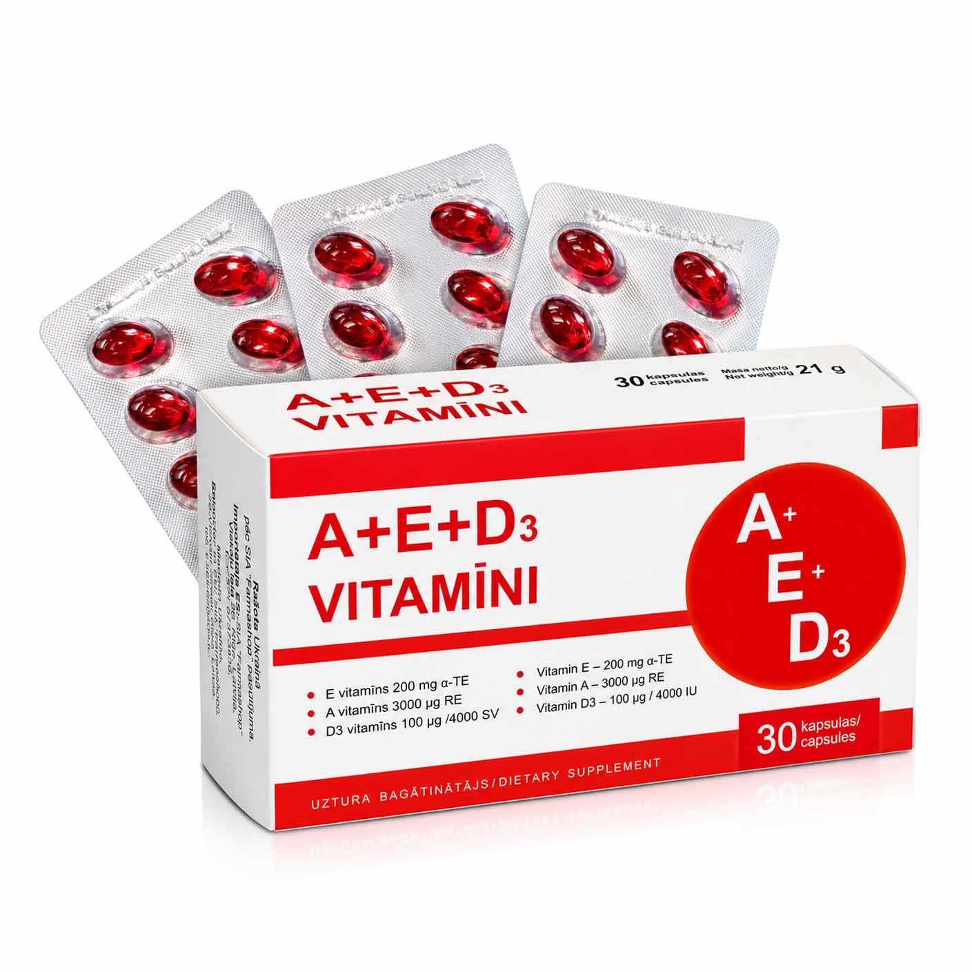 Vitamine А+E+D3, 30 Kaps.