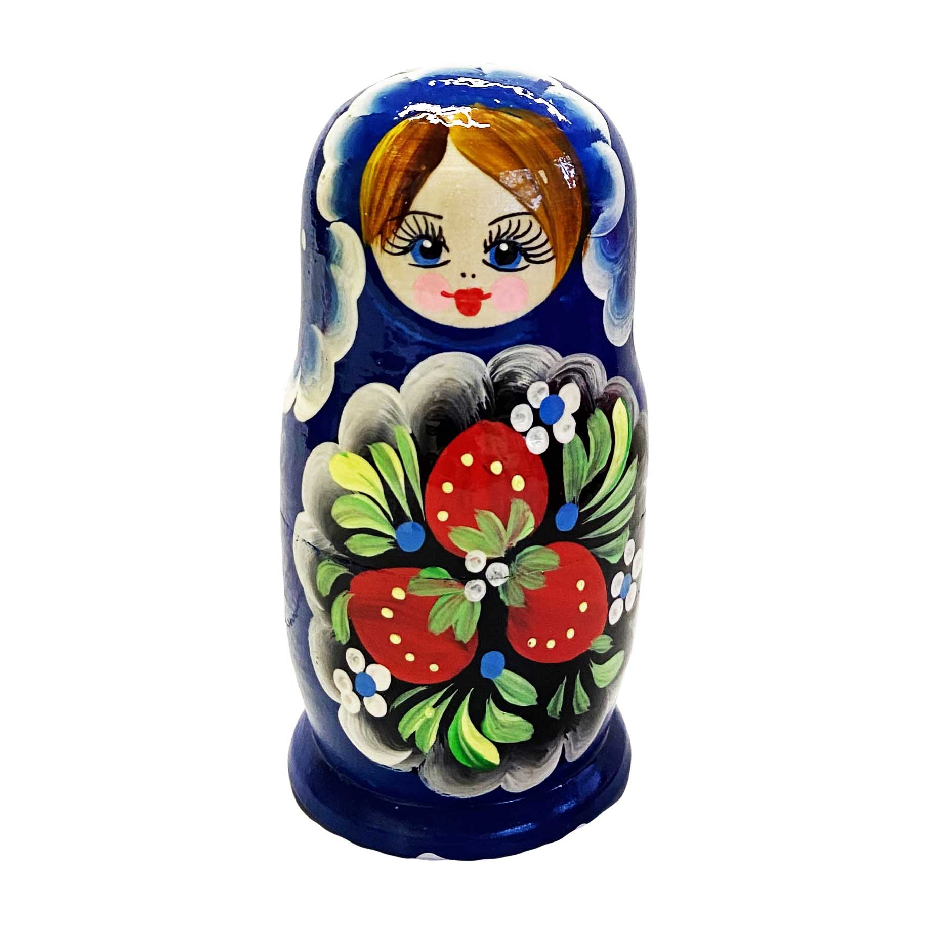 Matröschka "Volksmalerei", "Blau mit 3 Erdbeeren", 10-12cm (5 Figuren)