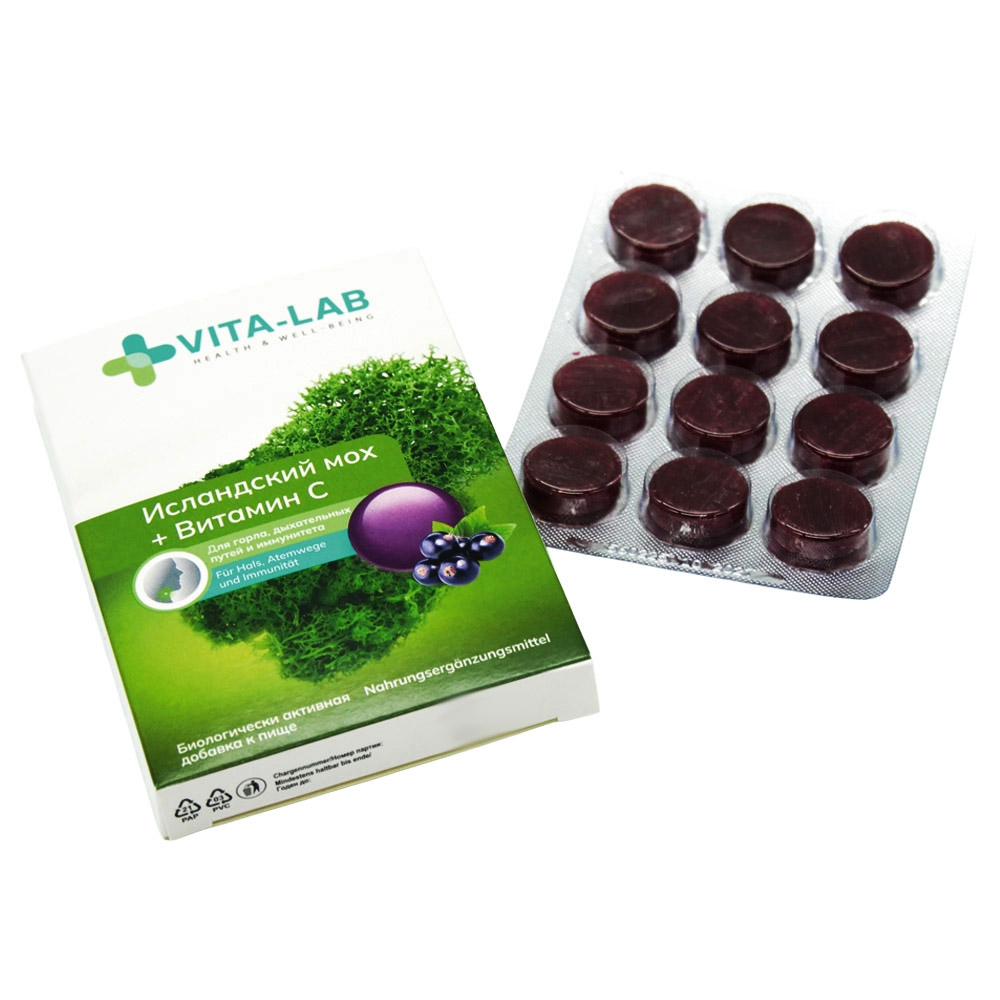 "Vita Lab" Lutschtabletten mit Isländisch Moos und Vitamin C, 12 Stück