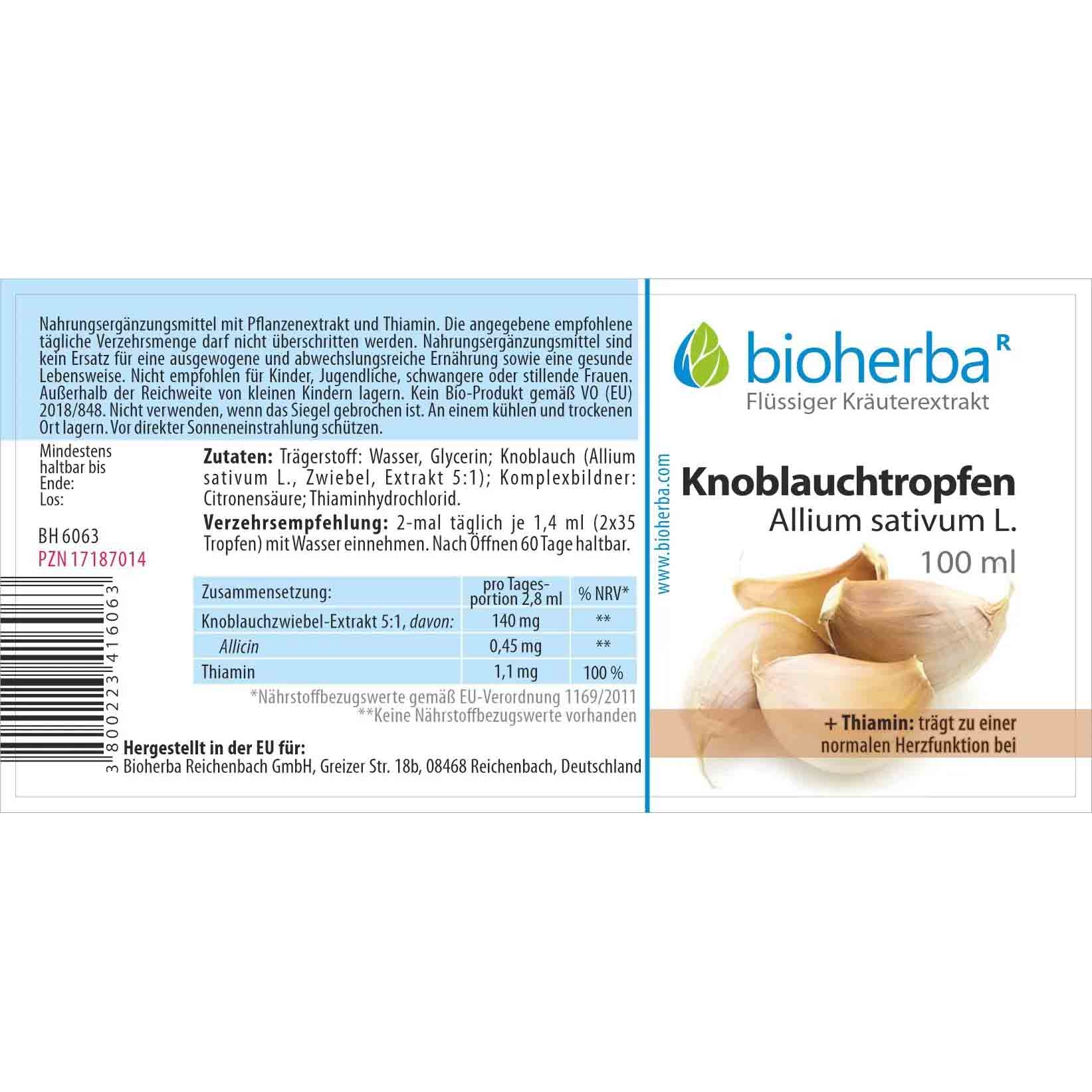 "Bioherba" - Knoblauchtropfen Allium sativum L. Tinktur, 100 ml