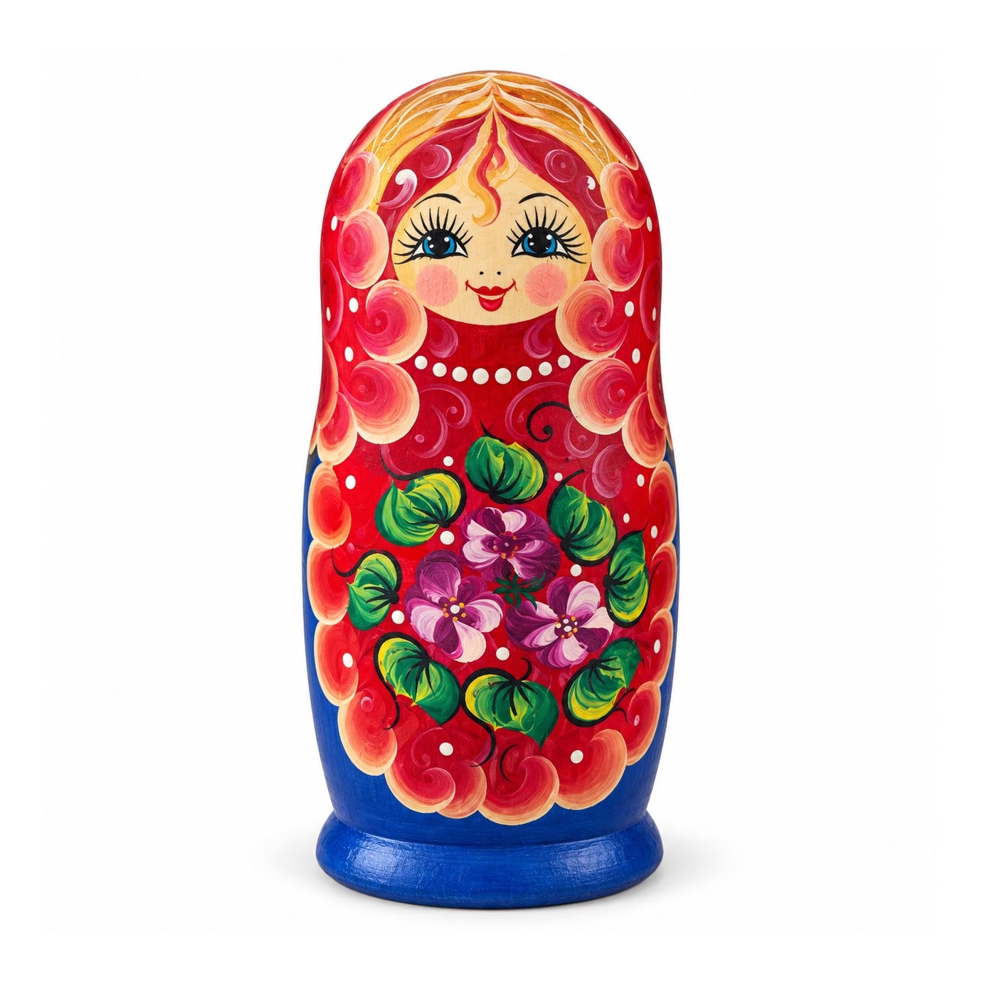 Матрёшка "Народная роспись" - "Красно-синяя с цветами", 15 см (5 мест)