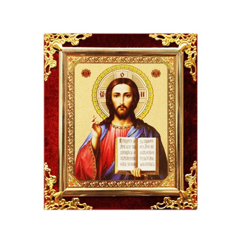 Икона в бархате, малая, Спаситель, 10х12 см