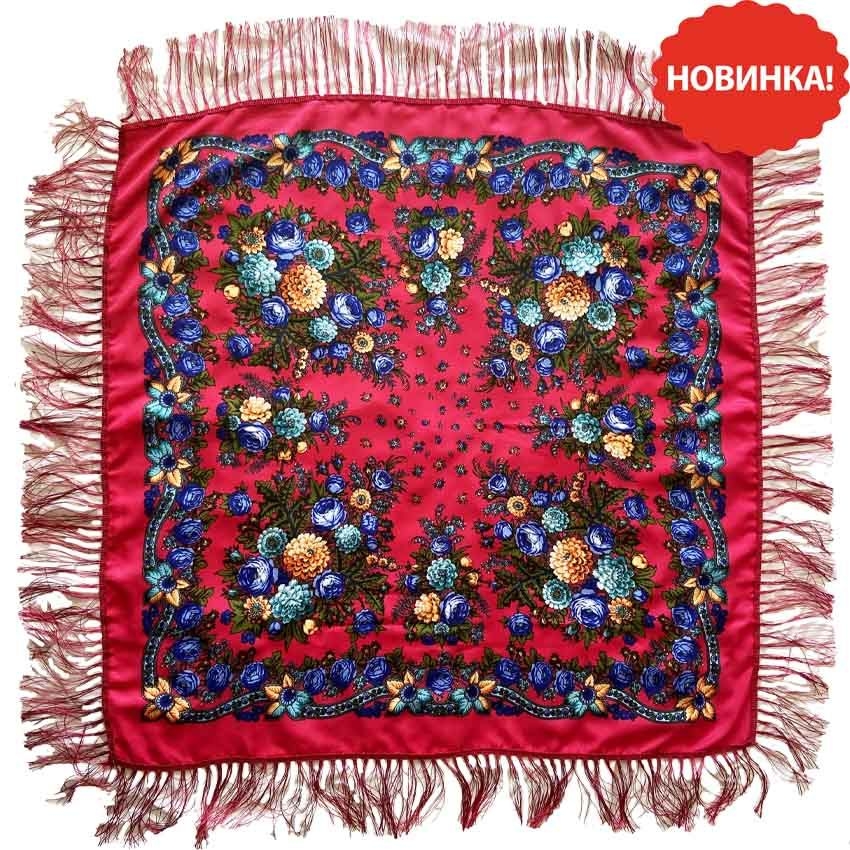 Kopftuch "Volksmotive", rot, 110x110 cm