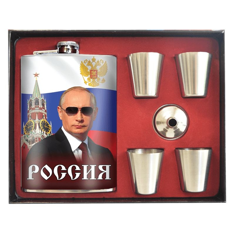 Flachmann 240 ml "Putin" + 4 Gläser