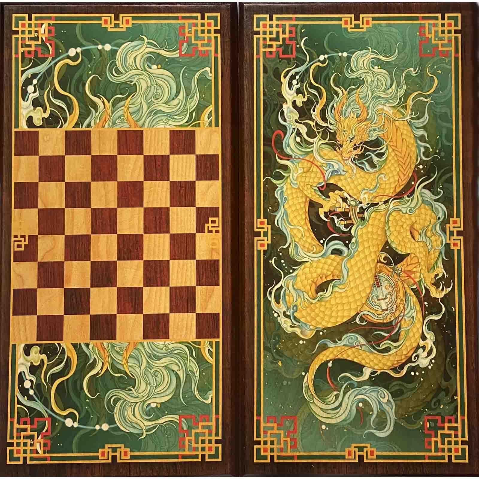 Backgammon "Drache", aus Holz, 600x600 mm
