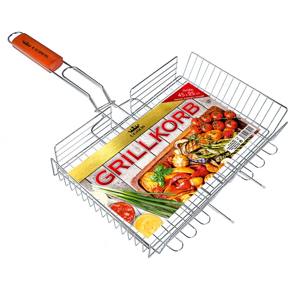 Grillcorb mit verstellbarer Höhe, Edelstahl, Holzgriff, 45х25x59 cm