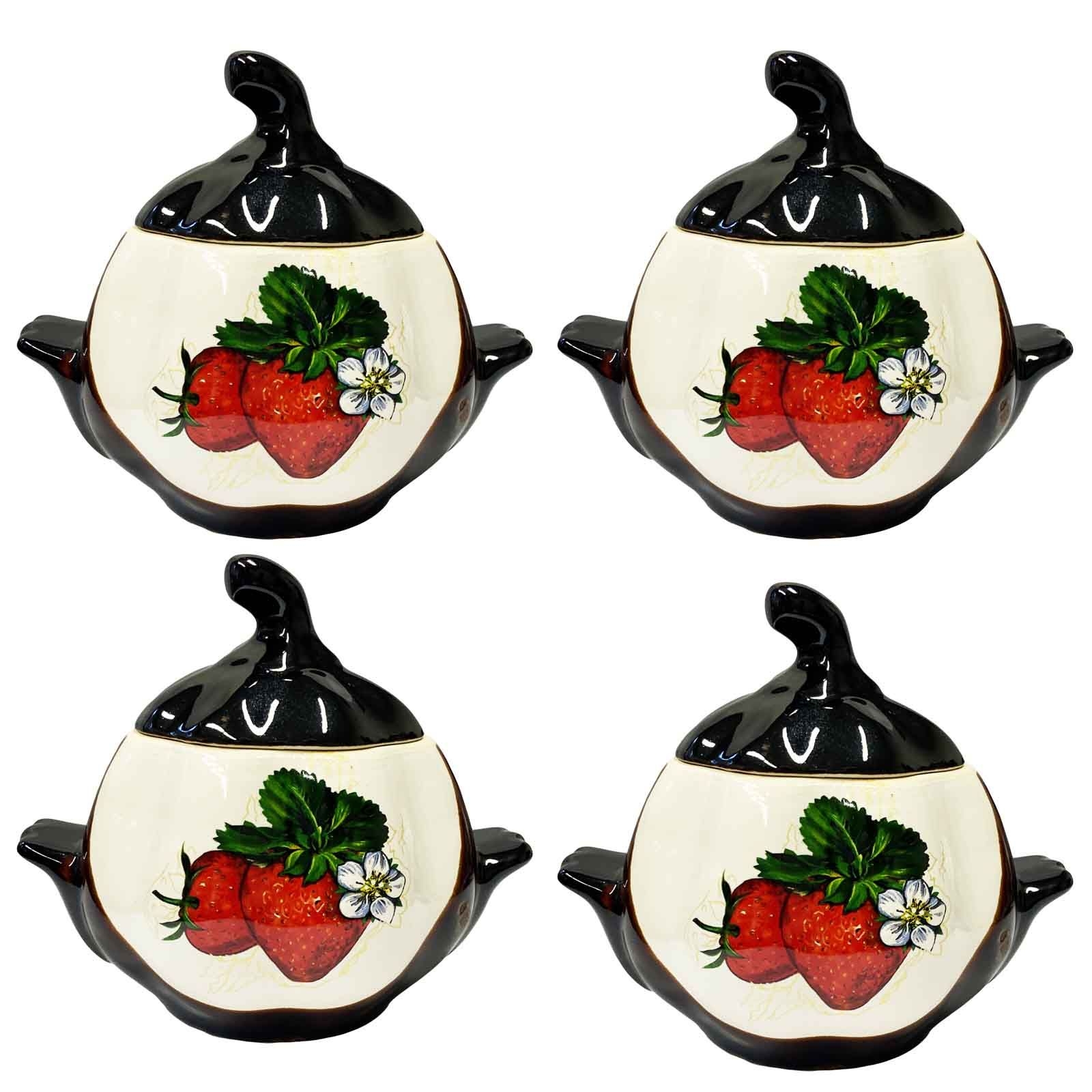 Keramiktopf "Erdbeeren" mit Griffen, 750 ml, Set aus 4 St.