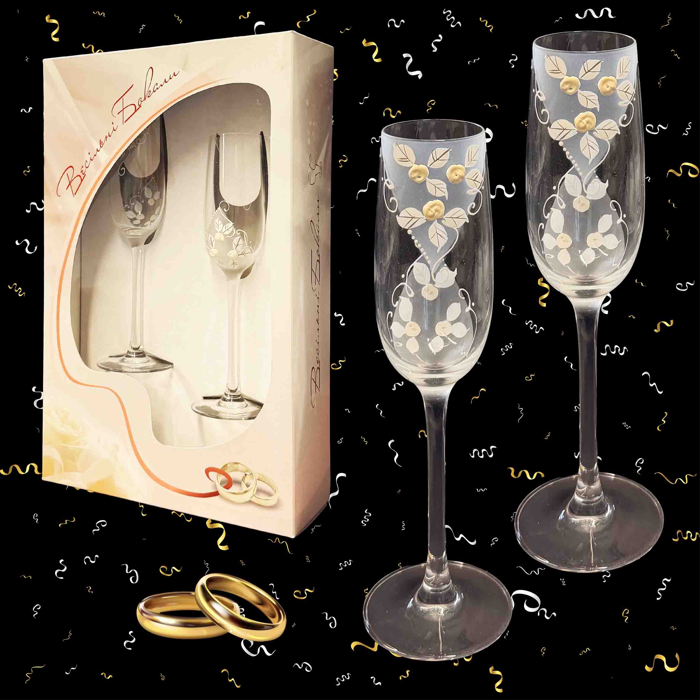 Geschenkset aus 2 Hochzeitsgläsern "Antoinetta", Böhmisches Glas, handbemalt, 160 ml