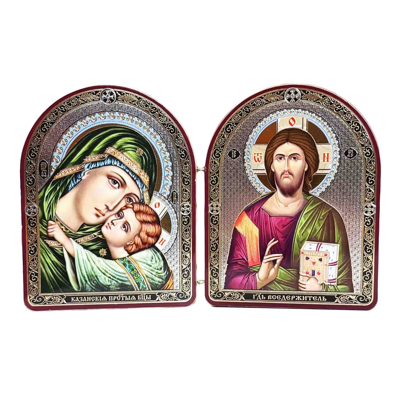 Складень фигурный, двойной "Казанская и Вседержитель", 10х12 см