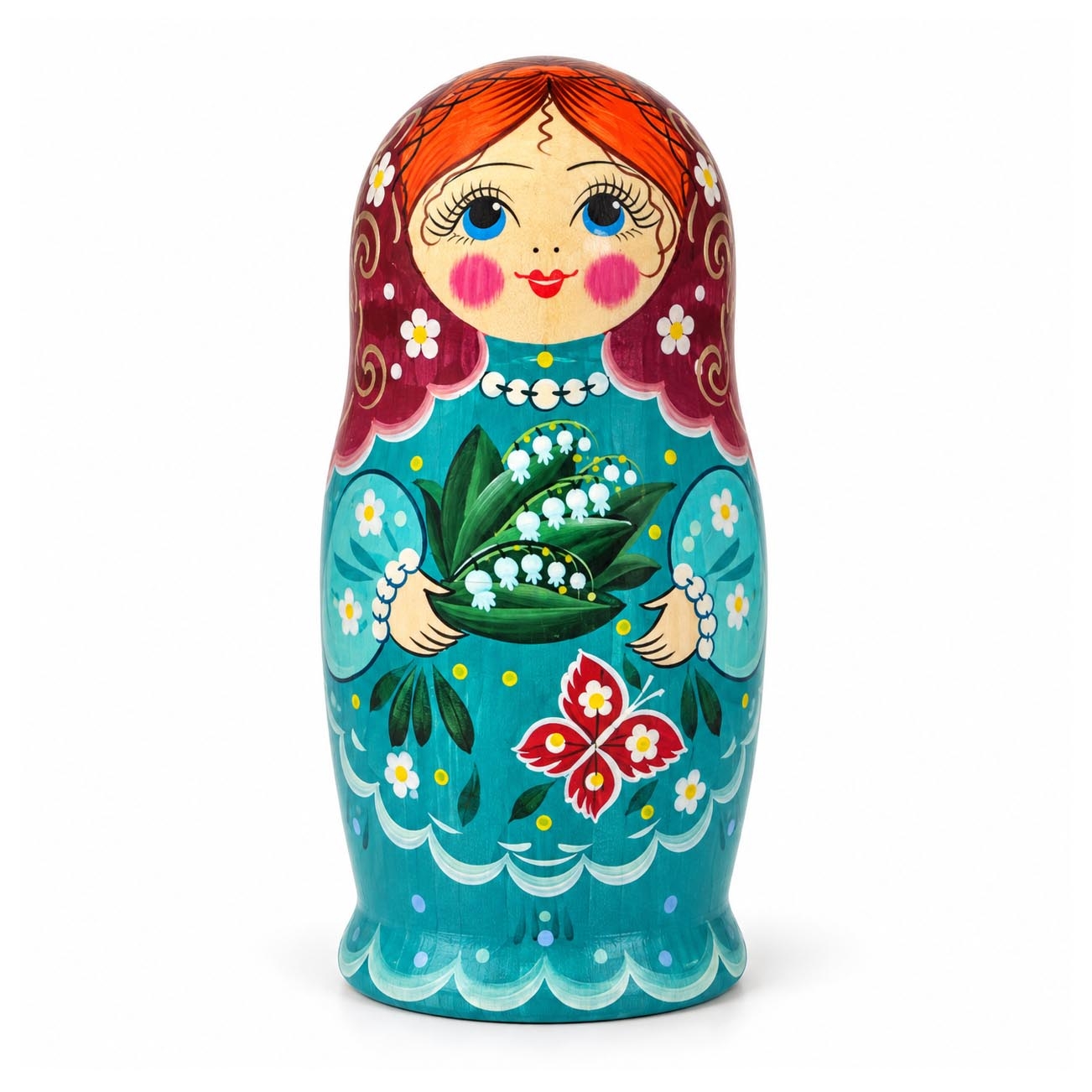 Матрёшка "Народная роспись - "Синяя с ландышами", 17-18 см (5 мест)
