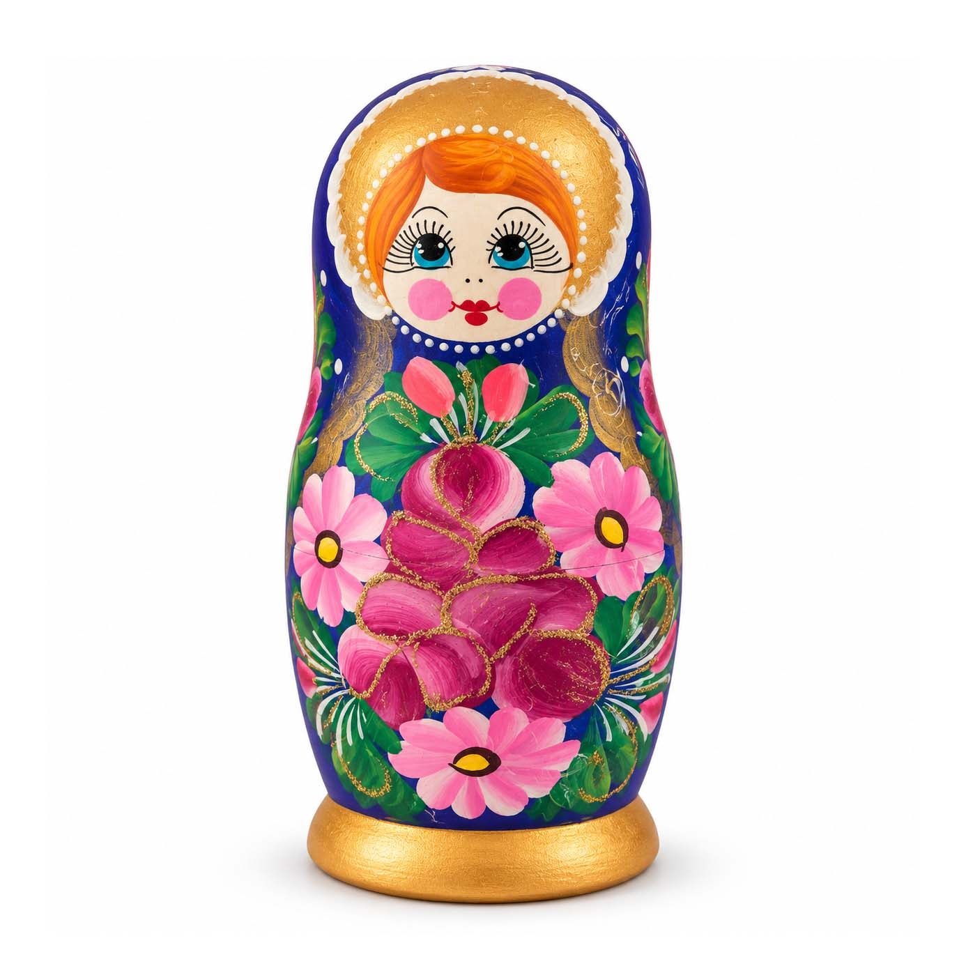 Матрёшка "Народная роспись" - "Синяя с розовыми цветами", 15 см (5 мест)
