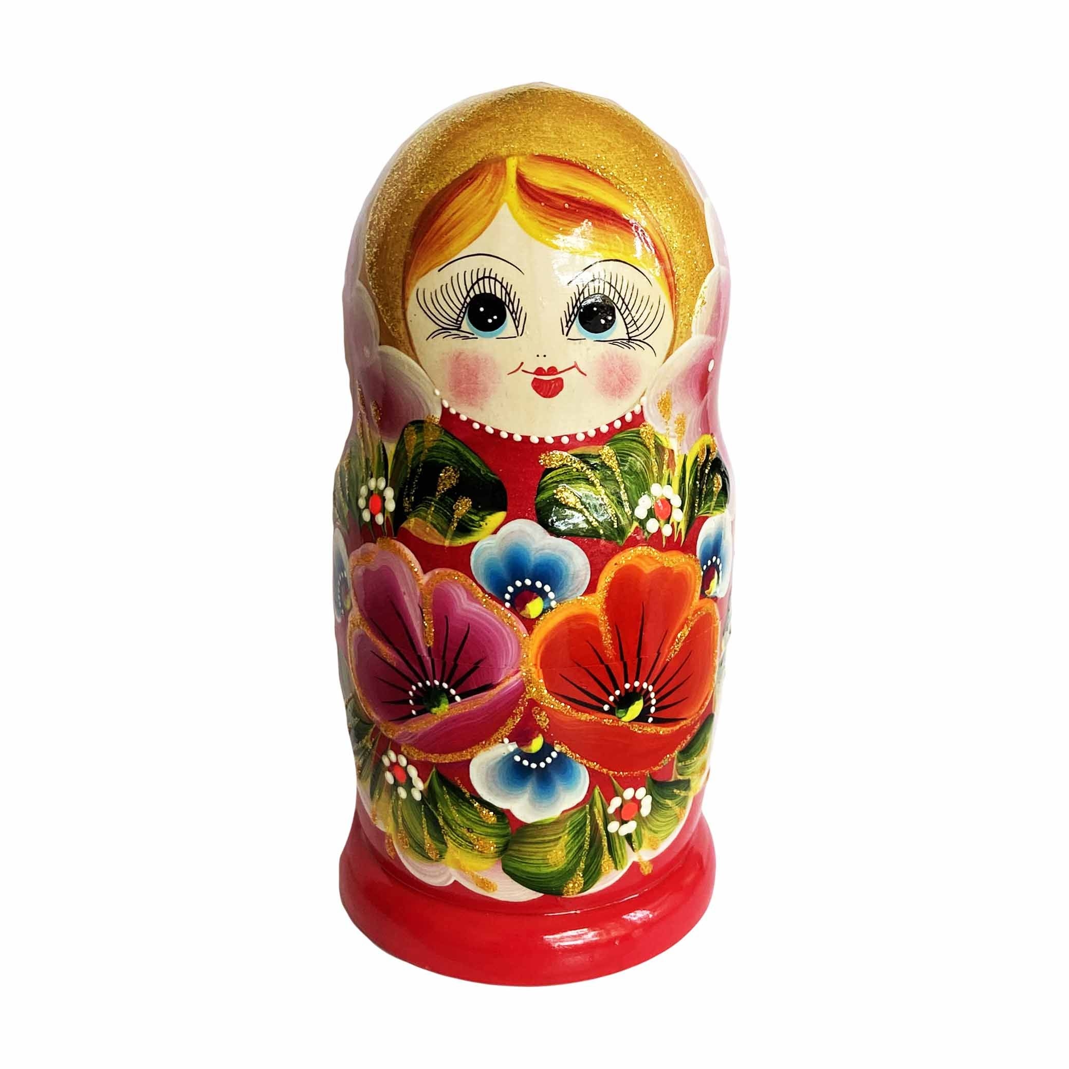 Матрёшка "Народная роспись" - "Краснaя с двумя маками", 15 см (5 мест)