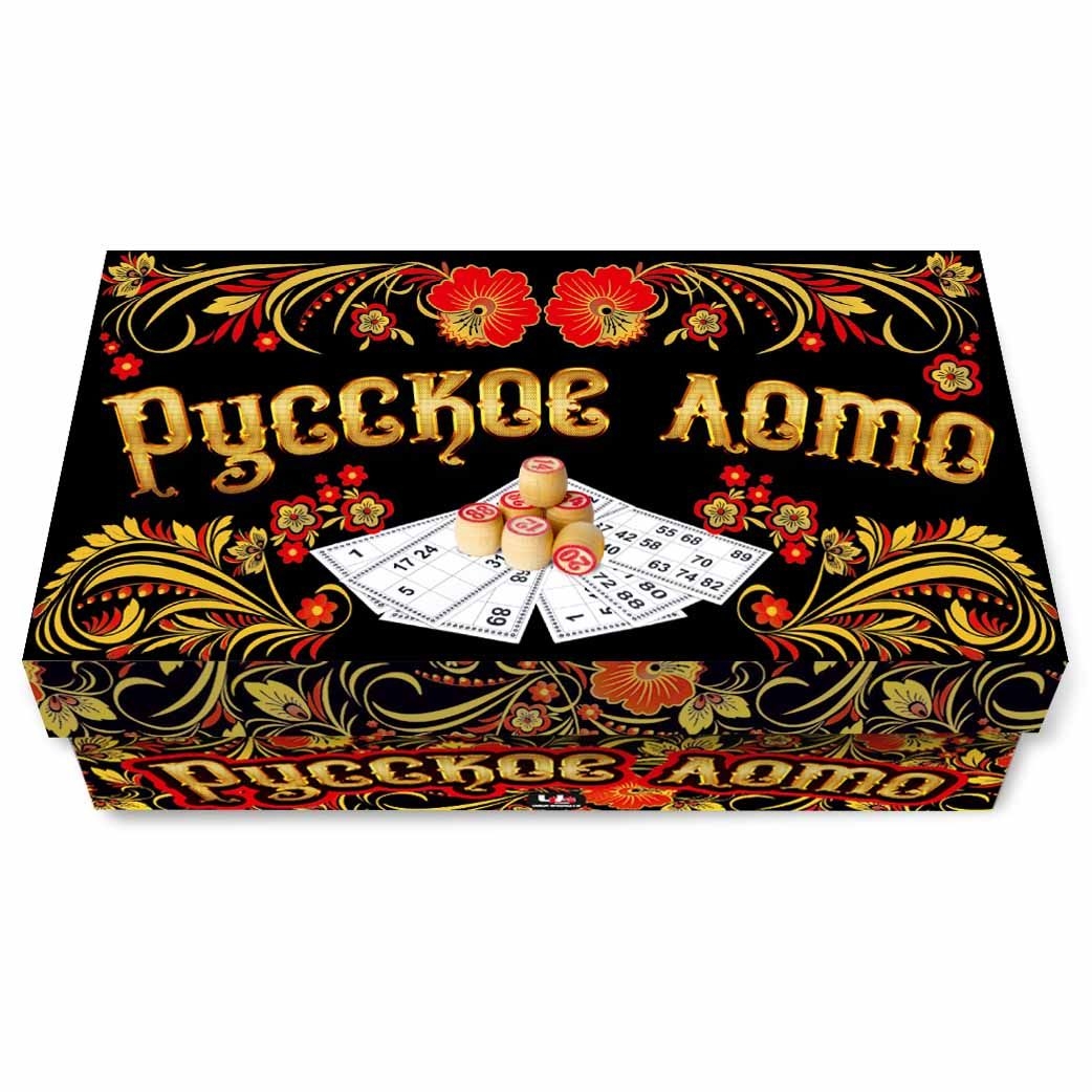 Brettspiel "Russkoe Loto" in Karton "Hochloma Schwarz"