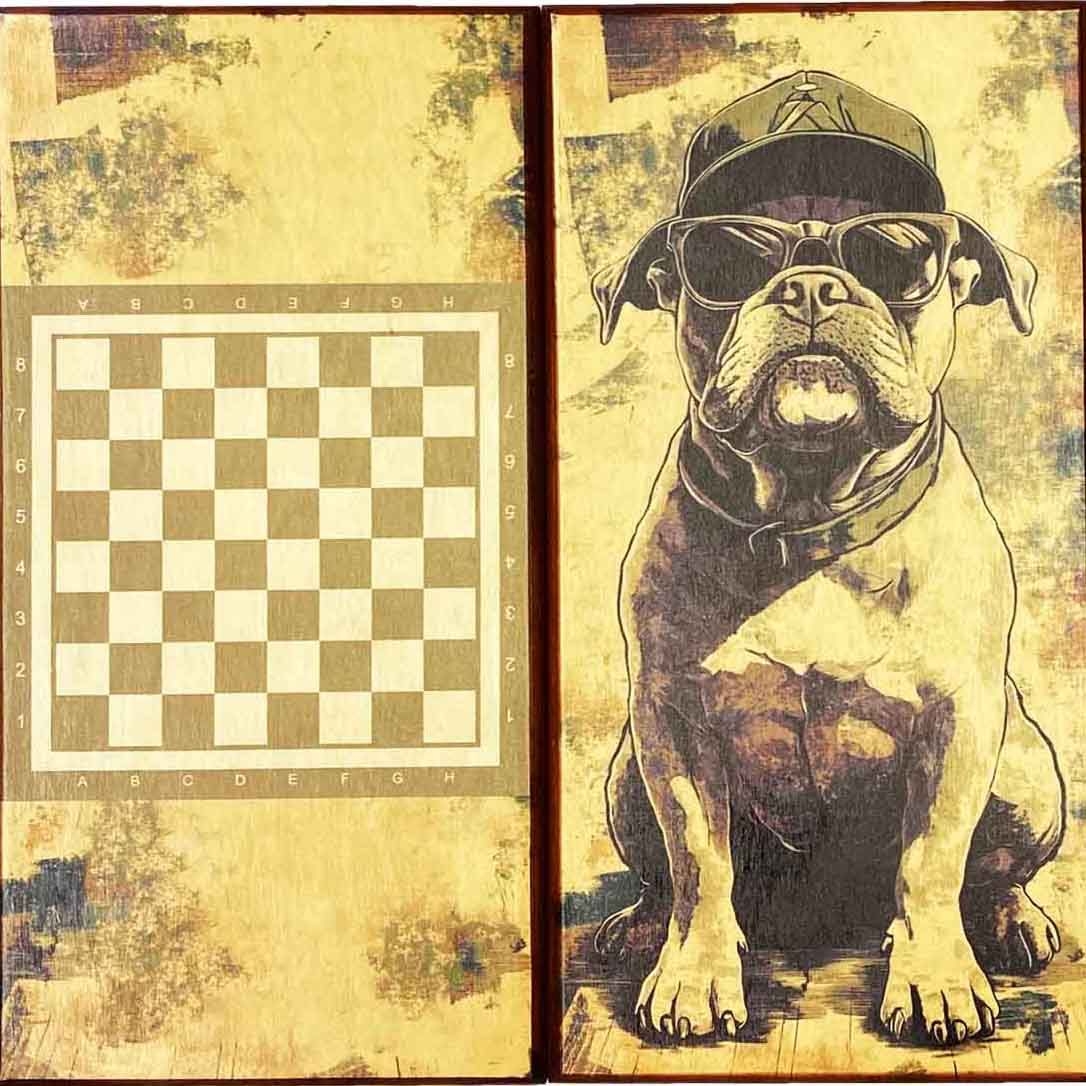 Backgammon "Hund", aus Holz, 600x600 mm