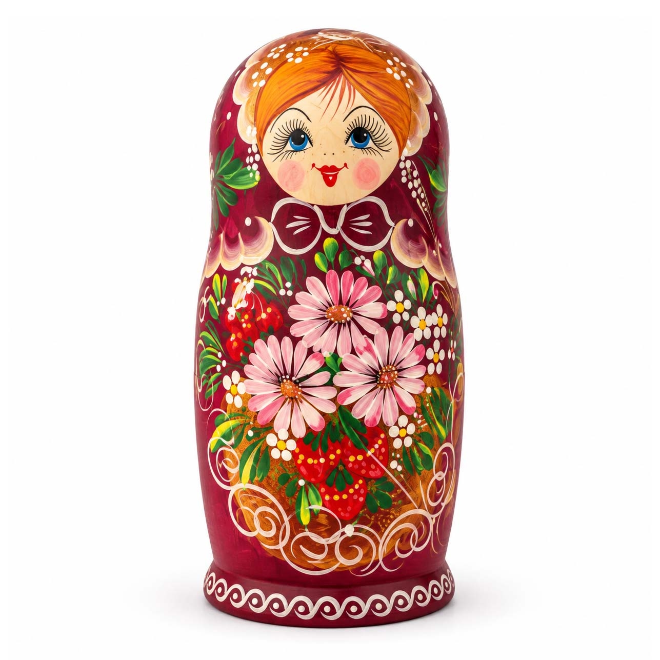 Матрёшка "Народная роспись - "Бордовая с 3 ромашками", 17-18 см (5 мест)