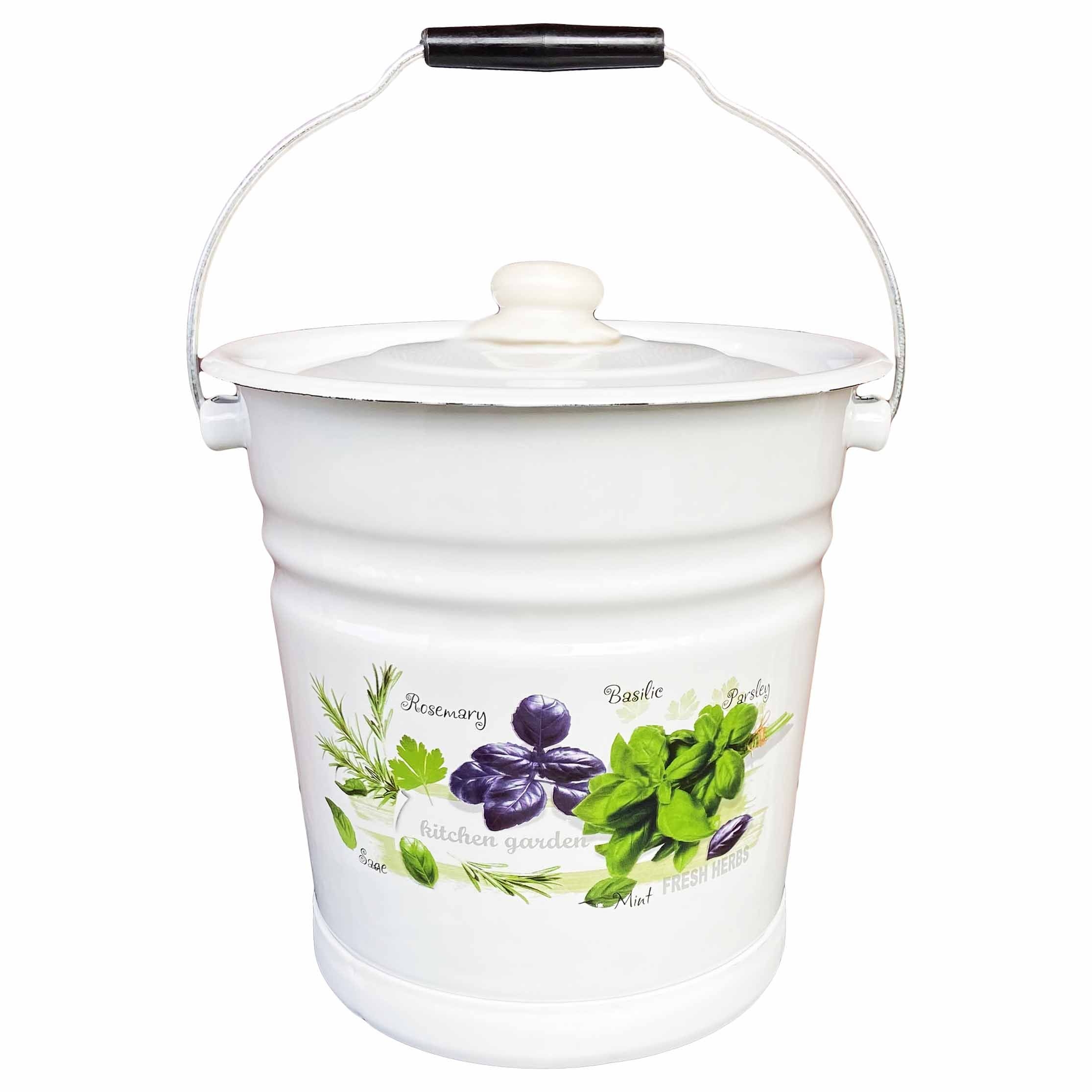 Eimer mit Deckel und Stand "Frisches Grün", 12 L, emailliert konisch