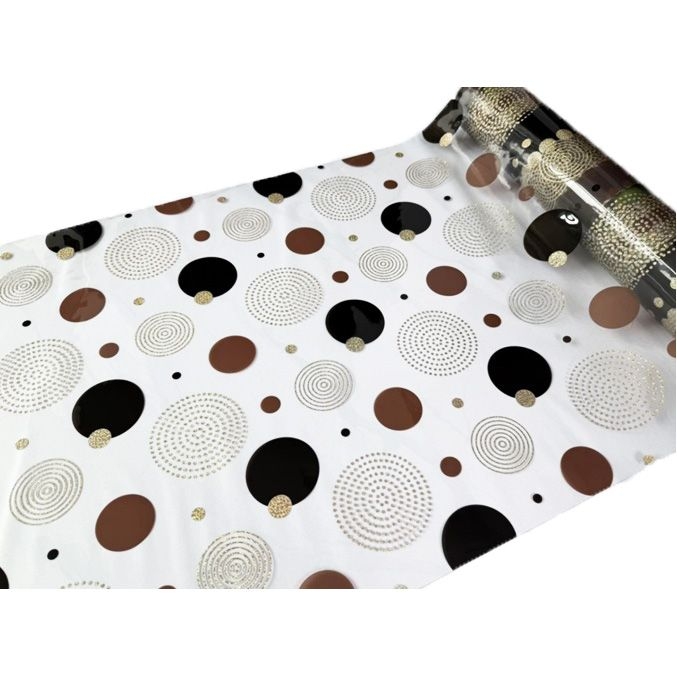 Клеенка PVC "3D", 120см/10м, золотые, черные и бордовые круги, (6080)