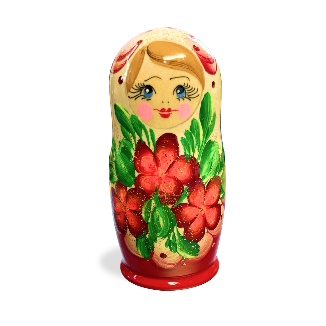 Матрёшка "Народная роспись", "Красно-белая с узорами цветов", 10-12 см (3 места)
