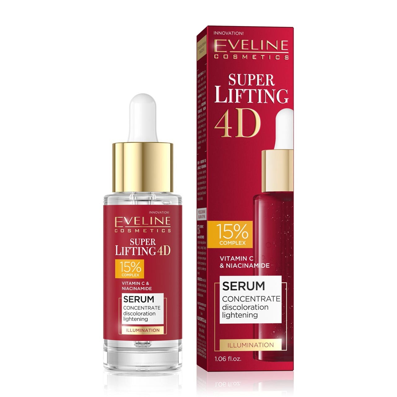 Eveline - "Super Lifting 4D" Serum Konzentrat zur Aufhellung von Verfärbungen, Vitamin C und Niacinamide, 30 ml
