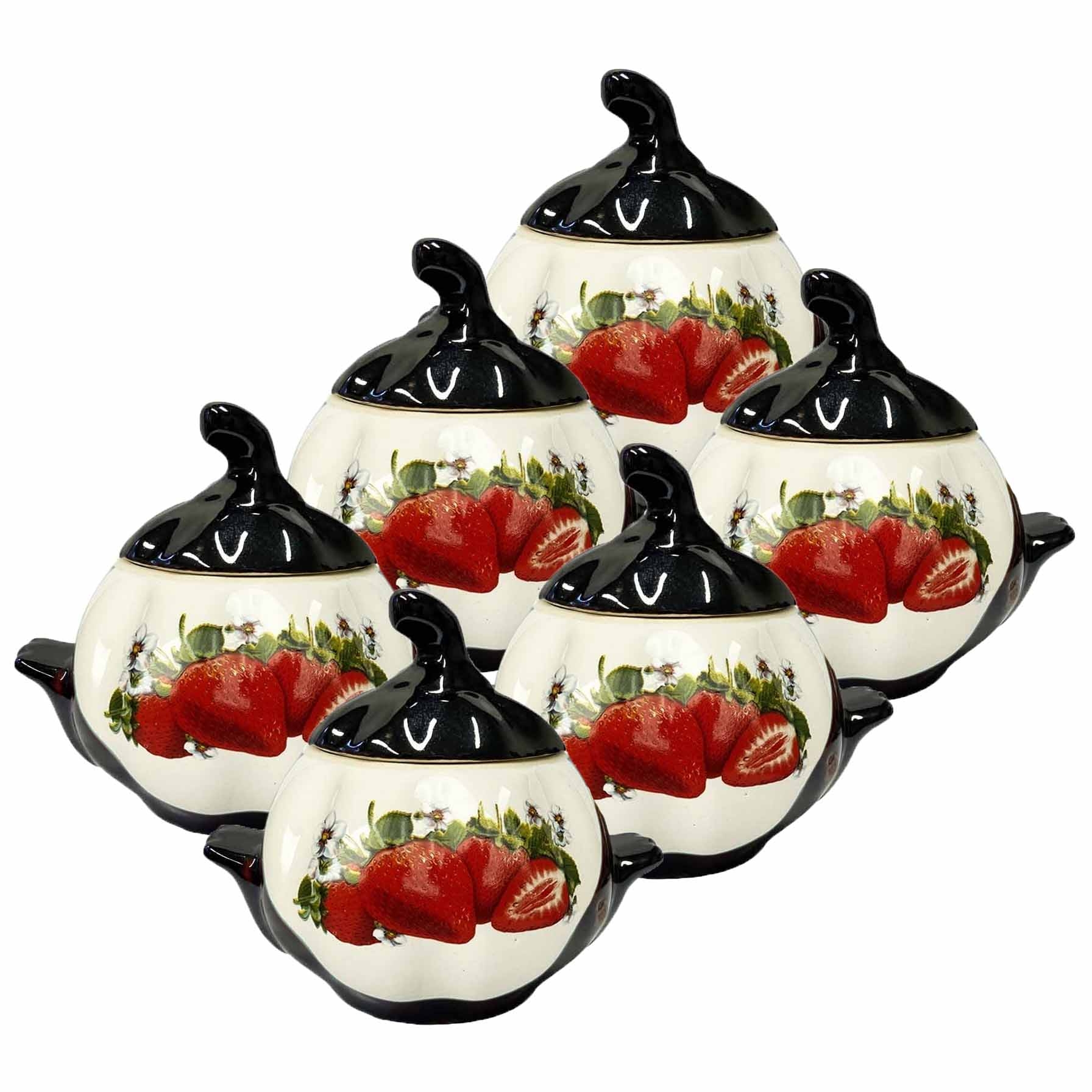 Keramiktopf "Erdbeeren. Braun" mit Griffen, 750 ml, Set aus 6 St.