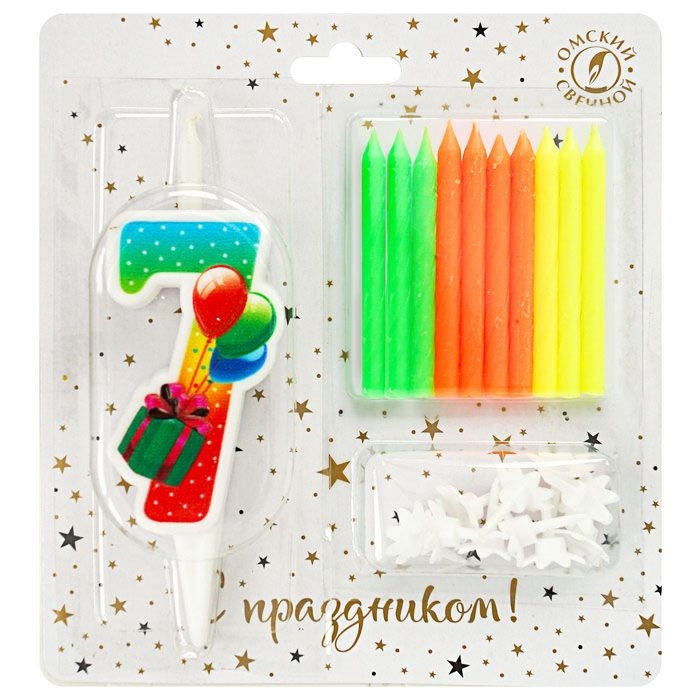 Kerze für Torte Set, Figur 7 +10 Kerzen "Klassisch", farbig
